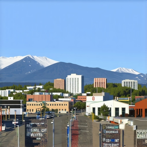 Anchorage Local Business Community Anchorage cityscape with local business storefronts and community events