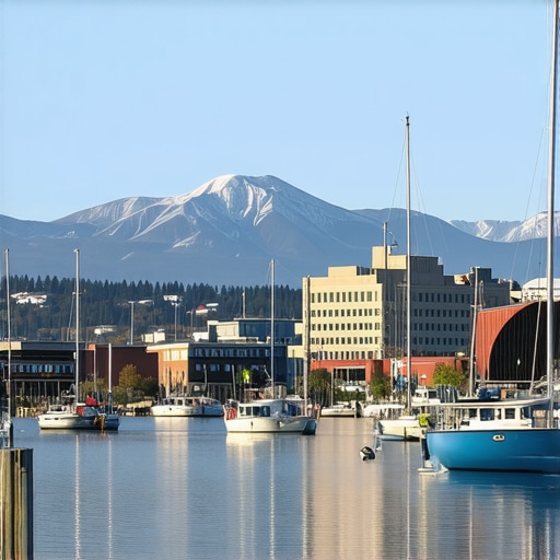 A bustling Anchorage street scene showcasing local businesses and community events
