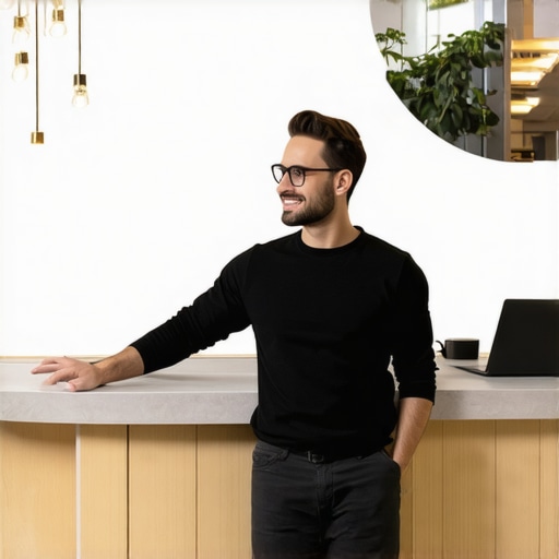 Business owner editing Google My Business profile with Anchorage landmarks in background