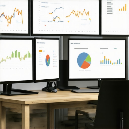 Computer screens displaying SEO analytics, citation management, and review monitoring tools.