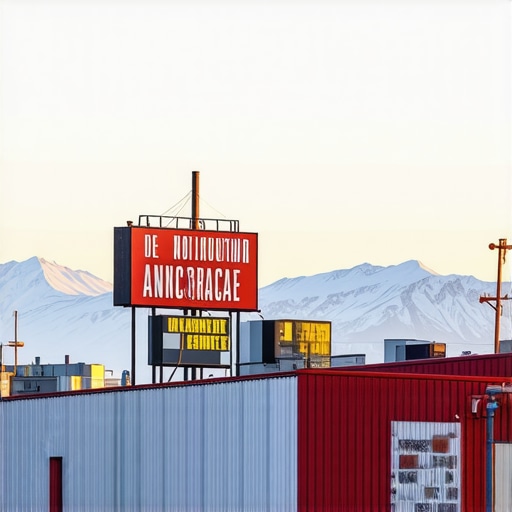 Anchorage Local Business Signage Skyline of Anchorage with local business signs in the foreground