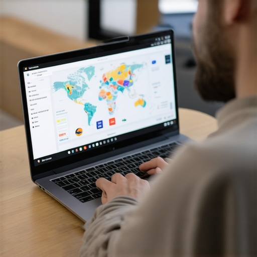 Monitoring Local SEO Progress in Anchorage Business owner analyzing SEO data on laptop with Anchorage maps and charts