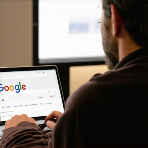 Business owner updating Google My Business profile on a laptop
