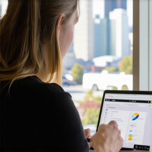 Analyzing Anchorage Local SEO Data Business owner reviewing SEO analytics with Anchorage skyline behind