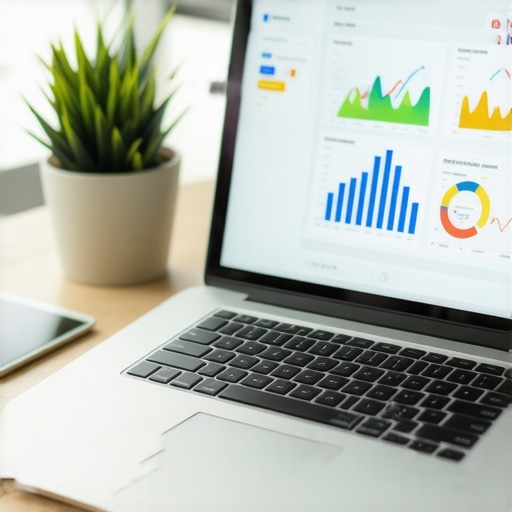 Digital SEO Tools for Anchorage Laptop displaying SEO analytics and charts in an office environment.
