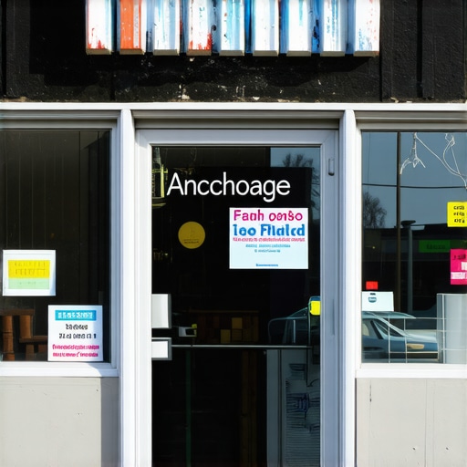 A vibrant Anchorage storefront showcasing local business signage and welcoming entrance.