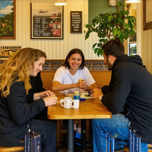 Inside shot of an inviting Anchorage cafe with happy customers