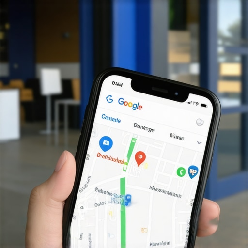 A photo of a retail shop in Anchorage with a smartphone displaying Google Maps
