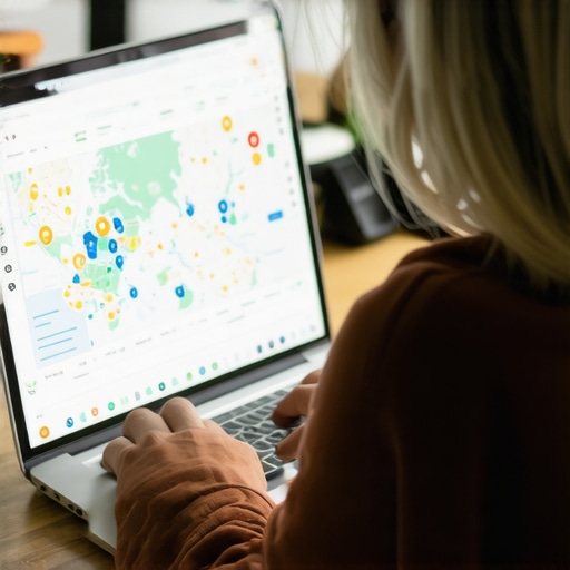 Person analyzing local SEO data and maps for Anchorage business optimization.