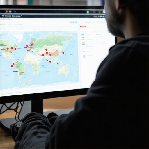 A person reviewing local SEO data on a computer, Anchorage map visible on the screen