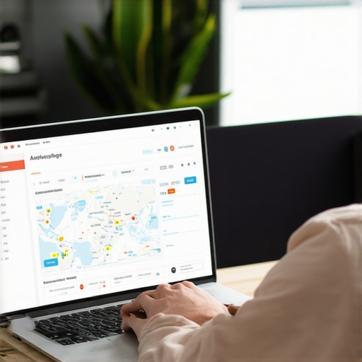 Optimizing Anchorage SEO Tools Person analyzing local SEO metrics on a laptop with Anchorage maps and data