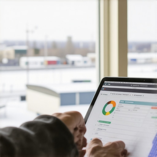 Person reviewing local SEO data on a laptop with Anchorage city in the background.